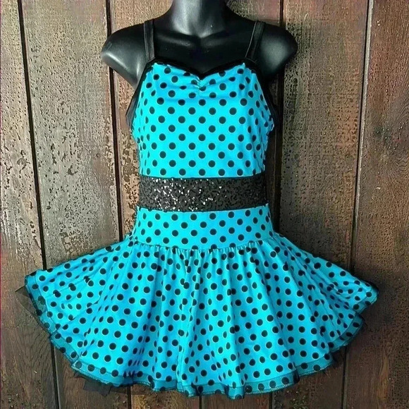 Weissman Dresses & Skirts - Polka Dot Turquoise & Black Dance Halloween Costume Dress with Tulle Tutu Skirt